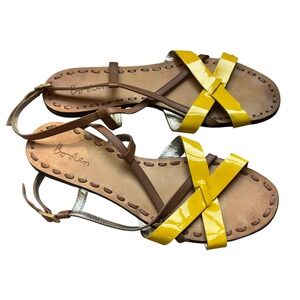 Boden Sandals Size 40 Yellow Brown Leather Strappy Ankle‎ Buckle Summer Shoes